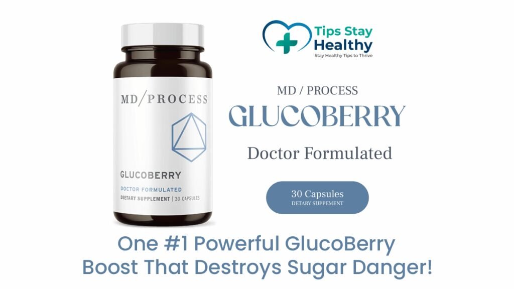 Bottle of Gluco Berry Review supplement showing powerful formula to destroy sugar danger and support healthy blood sugar levels