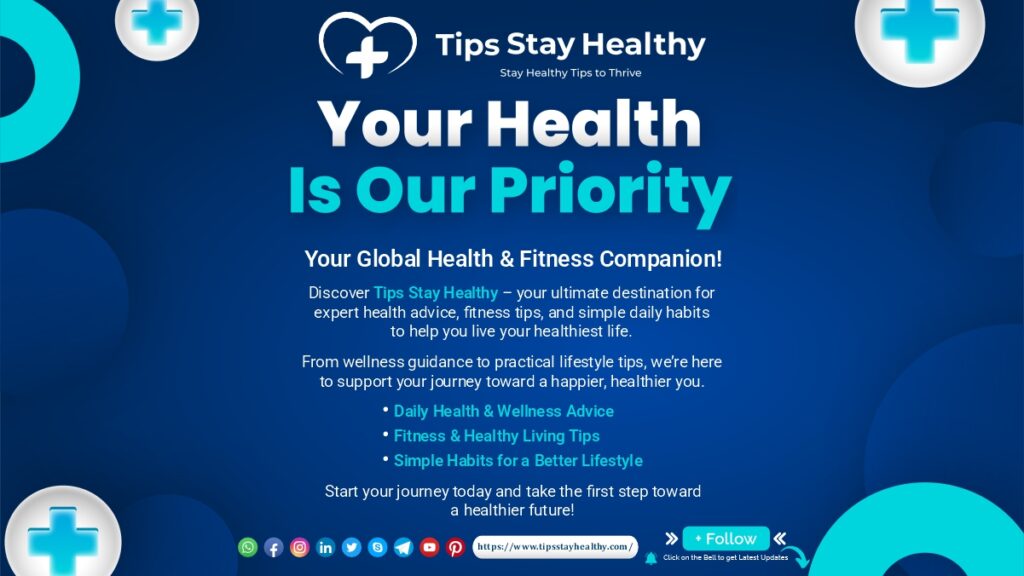 Health & Fitness Website Banner Promoting Stress Relief Tips, Healthy Lifestyle Tips, and Wellness Guidance by Tips Stay Healthy