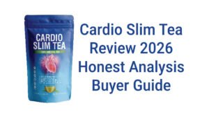 Home 9 Cardio Slim Tea herbal blend box and tea bag on a wooden table