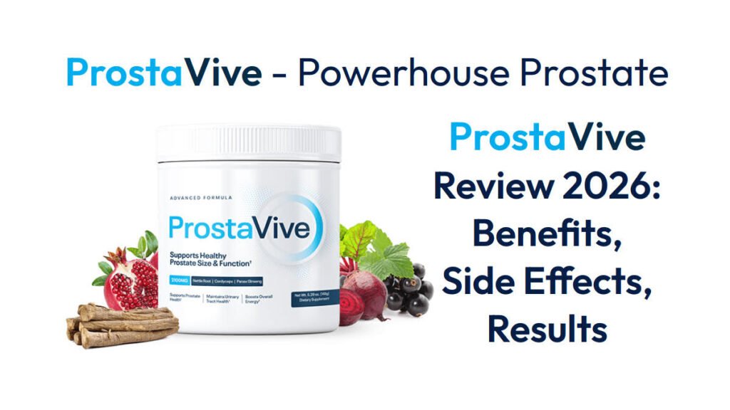 ProstaVive Review 2026: Benefits, Side Effects, Results 26 ProstaVive Review — prostate support supplement bottle and powder