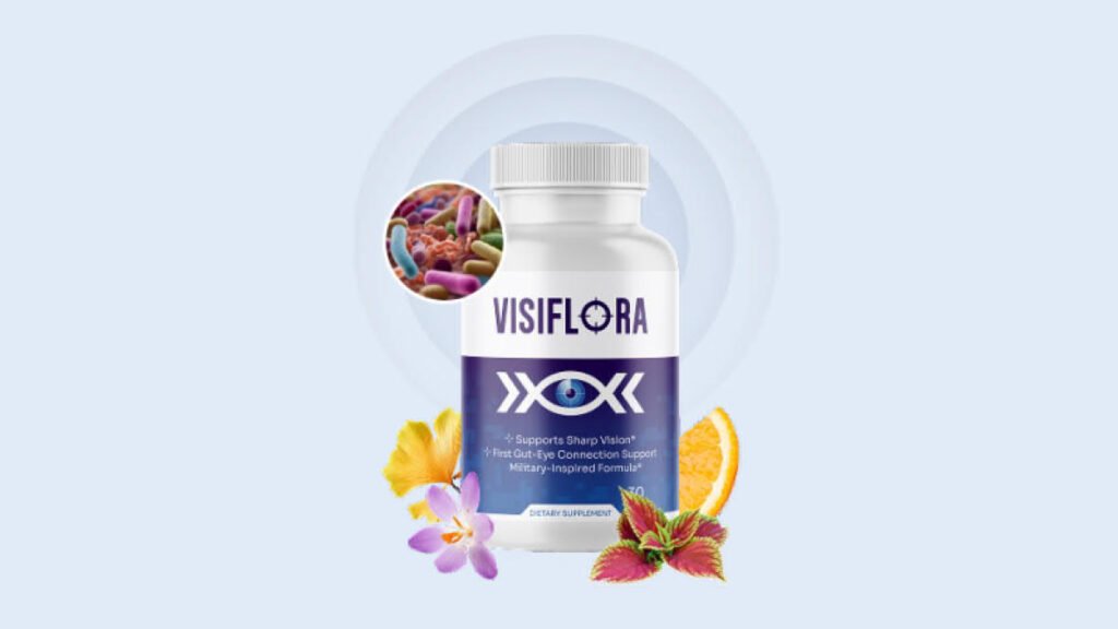 VisiFlora ingredients list showing lutein, zeaxanthin, bilberry, and gut-support compounds