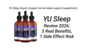 YU Sleep review — liquid sleep support supplement dropper bottle with ingredient label